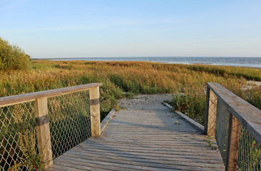 Estonia travel wild nature sunset beach wooden boardwalk to the baltic sea coast nature 