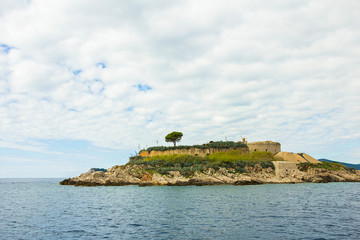 Fototapeta na wymiar Austria-Hungary historical fortification buildings, Fort Mamula on an uninhabited islet Lastavica in Boka Kotorska bay of Adriatic sea, Montenegro