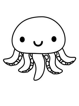 netter s&uuml;&szlig;er tintenfisch oktopus tentakel kawaii niedlich klein kind baby clipart design unterwasser monster gesicht schwimmen tauchen tier meer
