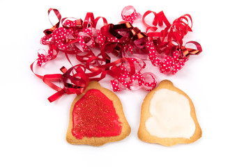 colorful icing on home made Christmas shaped cookies isolated on white