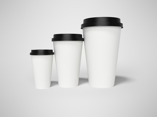 Paper cup with lid for coffee 3d rendering on gray background with shadow