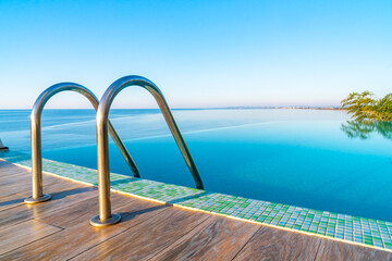 Fototapeta na wymiar Infinity Edge Swimming Pool Water, Beautiful Black Sea View.