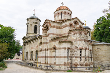 Fototapeta na wymiar Gorgeous facade of the old Church St. John Baptist in Kerch, Crimea. Famous Church St. John Baptist built in 8th century. Russia