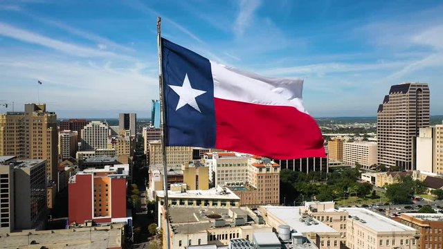 4K San Antonio Skyline Texas Flg Drone Orbit Day Texas Exterior