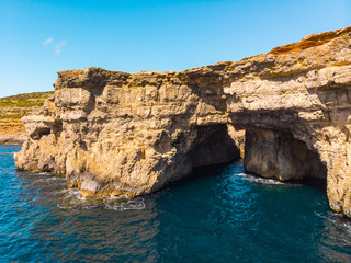 Fototapeta na wymiar Cave in Comino island. Drone landscape. Malta