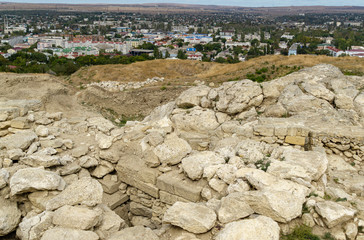 Archaeological excavations on Mount Mithridates in Kerch, Crimea. View of ancient city Panticapaeum from top of Mount Mithridates