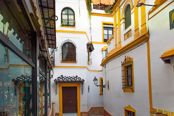 Fototapeta na wymiar Andalusia, Seville streets in the scenic historic city center near Jewish Quarter
