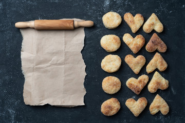 cottage cheese cookies on an old shabby background place for an inscription. background. texture.