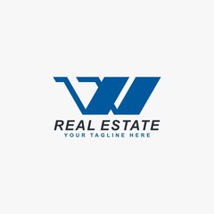 Real estate logo design. Monogram letter W house abstract symbol. Outline home icon vector.