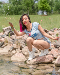 Beautiful asian girl posing in the American Independence Day