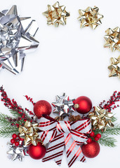 holiday wreath with bows and ornaments