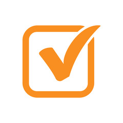 Yellow check mark icon in a box. vector illustration