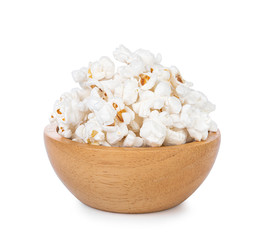 Fototapeta na wymiar Popcorn in wooden cup bowl on white background