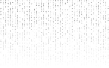Binary code on white background. Matrix concept with falling digits. Abstract data concept. Running random numbers on light backdrop. Digital wallpaper. Vector illustration