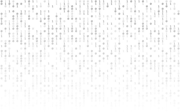 Binary Code On White Background. Matrix Concept With Falling Digits. Abstract Data Concept. Running Random Numbers On Light Backdrop. Digital Wallpaper. Vector Illustration