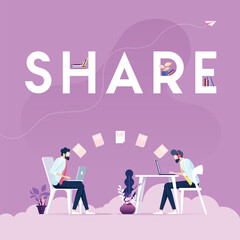Share concept vector-Businessman using tablet pc for sharing data