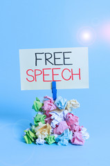 Word writing text Free Speech. Business photo showcasing the right of showing to express their...