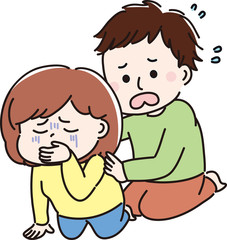 吐きそうな女性と旦那さん（悪阻・二日酔い・体調不良等）