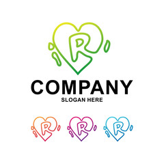 Colorful Love with Letter R Logo Design Line