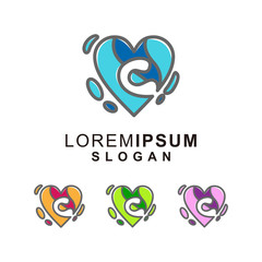 Colorful Love with Letter C Logo Design outline