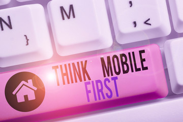 Conceptual hand writing showing Think Mobile First. Concept meaning Easy Handheld Device Accessible...
