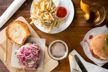 burgers, fries, and drinks