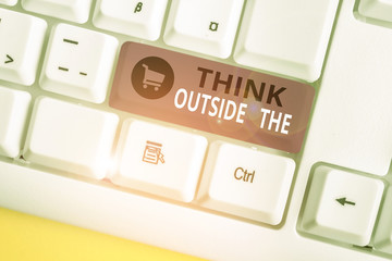 Writing note showing Think Outside The. Business concept for Creative Thinking Looking in different...