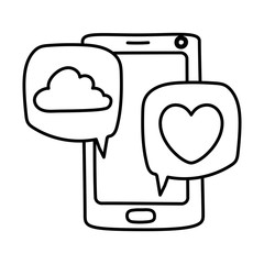 heart communication bubble and smartphone vector design