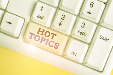 Conceptual hand writing showing Hot Topics. Concept meaning subject that a lot of showing are...