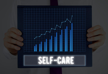 Text sign showing Self Care. Business photo showcasing the practice of taking action to improve one...