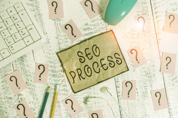 Conceptual hand writing showing Seo Process. Concept meaning steps of increasing the quality and...