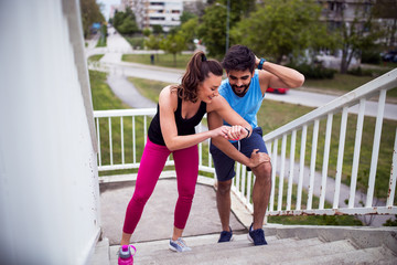 Obraz premium Sport couple exercising running outside