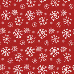 Pattern with snowflakes on a red background. Vector christmas pattern.