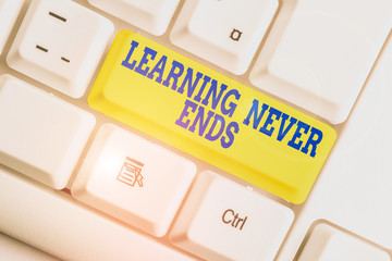 Text sign showing Learning Never Ends. Business photo text Life Long Educational and Wellness...