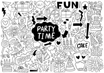 hand drawn party doodle happy birthday Ornaments background pattern Vector illustration