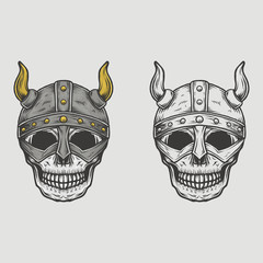 Viking Skull Helmet Hand Drawing Illustration