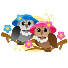 Illustration of Owl  Wearing A Hat Cartoon, Cute Funny Character with, Flat Design