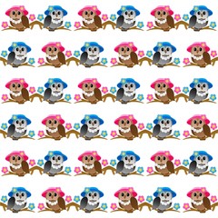 The Amazing of Cute Owl Use A Hat, Illustration Cartoon Funny Character in the Colorful Background, Pattern Wallpaper