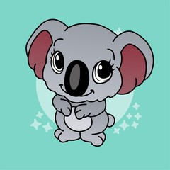 Illustration of Koala Smiled Cartoon, Cute Funny Character with, Flat Design