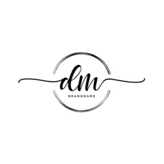 DM Initial handwriting logo with circle template vector.