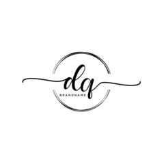 DQ Initial handwriting logo with circle template vector.