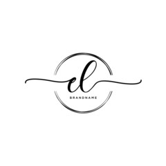 EL Initial handwriting logo with circle template vector. - obrazy, fototapety, plakaty