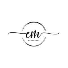 EM Initial handwriting logo with circle template vector.