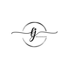 FJ Initial handwriting logo with circle template vector.