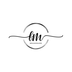 FM Initial handwriting logo with circle template vector.