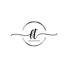 FT Initial handwriting logo with circle template vector.