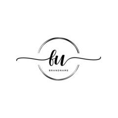 FU Initial handwriting logo with circle template vector.
