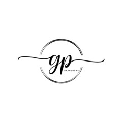 GP Initial handwriting logo with circle template vector.