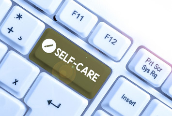Text sign showing Self Care. Business photo text the practice of taking action to improve one s is...