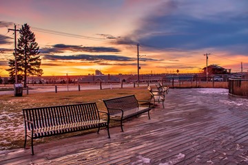 Sunrise Over Benches 